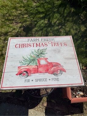Farm Fresh Christmas Trees Red Truck Rustic Holiday Sign GUC